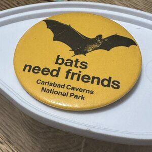 BATS NEED FRIENDS PIN BACK BADGE BUTTON - CARLSBAD CAVERNS NATIONAL PARK